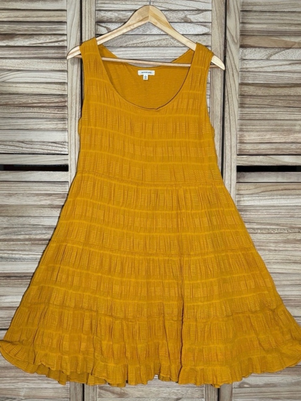 Max Studio Sunshine Yellow Textured Sleeveless Midi Dress Size L Boho